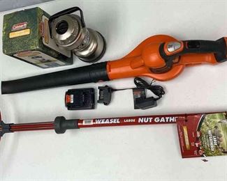 Weasel Nut Gatherer, B D Leaf Blower, And Coleman Lantern