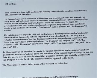 Bio on John Decoen, painter of Farmer with his Dog