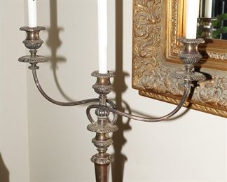 Set of 2 antique silverplated candelabras with pillar candles