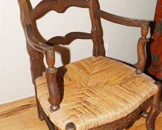 Vintage semi-antique etched floral rattan & wood accent chair