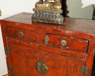 Antique Chinese red lacquered cabinet