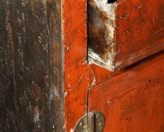 Antique Chinese red lacquered cabinet