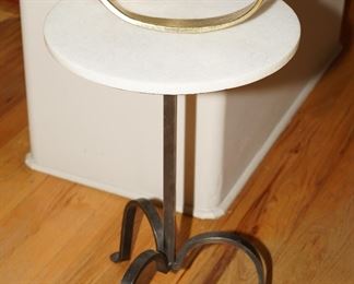 Marble topped wrought iron tripod table
