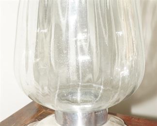 Pewter base on this oversized glass hurricane 