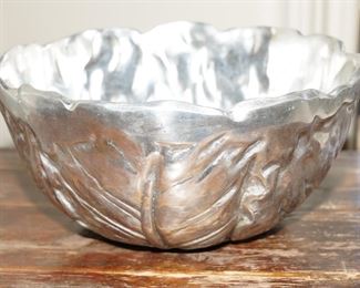 Etched lettuce leaf pewter bowl