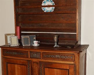 Antique hand carved dovetailed buffet cabinet with bookcase