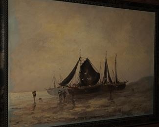 Antique seascape oil painting-artist unknown