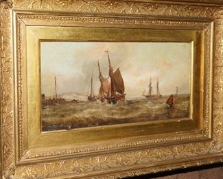 Antique oil painting in vintage gold gilt frame