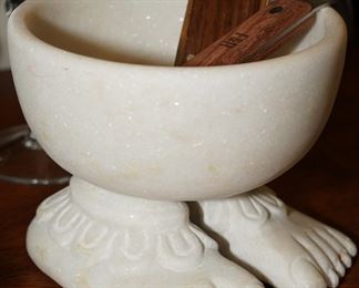 Footed alabaster mortar, sorry, no pestle.  It's pretty cool though, right?  (makes you smile, doesn't it?)