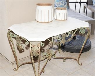 Marble topped wrought iron accent table