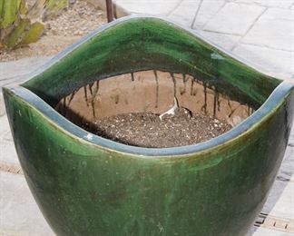Glazed green ceramic planter