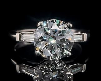 3.22 Carat Round Brilliant Cut Diamond Three-Stone Classic Harry Winston Inspired Solitaire Ring in Platinum w/ GIA Certification