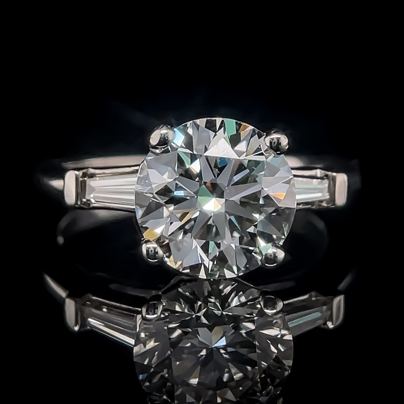 3.22 Carat Round Brilliant Cut Diamond Three-Stone Classic Harry Winston Inspired Solitaire Ring in Platinum w/ GIA Certification