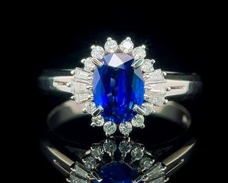 1.28 Carat Natural ROYAL BLUE Sapphire & Diamond Ballerina "Diana" Cluster Cocktail Ring in Platinum