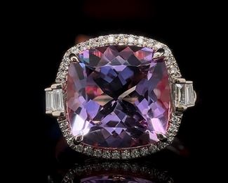 DESIGNER EFFY 6.39 Carat Pink Amethyst & Diamond Halo Ring in 14k Rose Gold - Original Tag Attached: $2,874 Retail Tag Attached