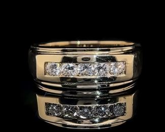 Men's 0.75 Carat Diamond Channel Band Ring in 14k Yellow Gold - Newly Polished, Excellent Condition, Well Made, Solid & Heavy 12.30 Grams