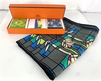 FRANK LLOYD WRIGHT Vintage Silk Scarf and Boxed Set of New HERMES Soaps