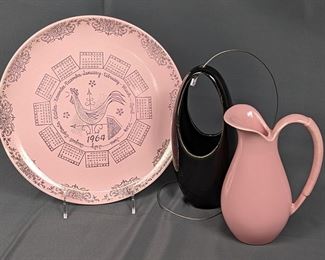Taylor * Smith * Taylor Pebbleford
1964 Calendar Plate, Air Planter and Petite
Pink Pitcher
