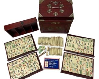 Vintage Chinese Mah Jongg Set - In case with Tiles, Scoring Sticks, Rule Book