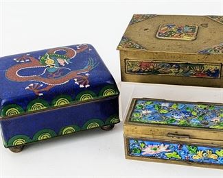 Three Vintage Cloisonne Trinket & Pill Boxes