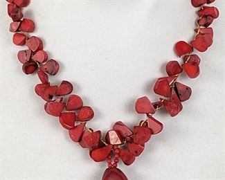  Lucas LaMeth 18k Gold Over Sterling with Red Coral Pendant Necklace