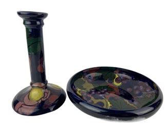  Royal Stanley Ware "Jacobean" England Candlestick and Shallow Bowl