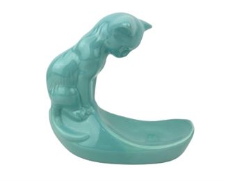 Vintage Powder Blue Ceramic Cat Fish Bowl Holder