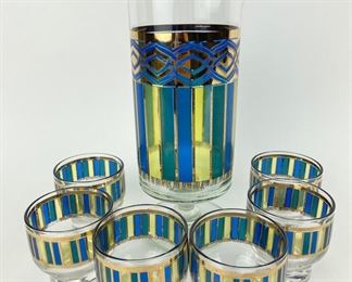 MCM West Virginia Glass Co. Cocktail Pitcher and 6 Glasses