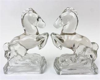 Glass LE Smith Rearing Horses Bookends - Set of 2