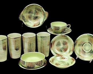Raffia Vernonware Under Glaze MCM
Hand Painted in the USA - Cups & Small
Plates