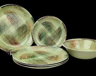 Raffia Vernonware Under Glaze MCM
Hand Painted in the USA - Dinner Plates &
Large Serving Bowl