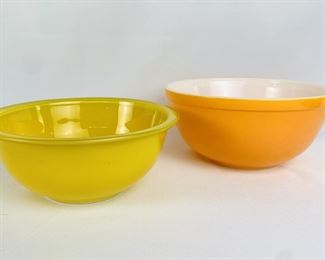 Two Vintage Pyrex Mixing Bowls - Orange and Yellow