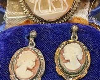 Vintage Cameo Collection - Brooch, Earrings and Pendant