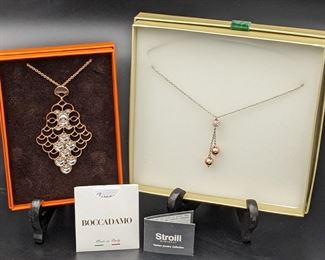 Copper and Crystal Boccadamo and Stroili Necklaces in Boxes