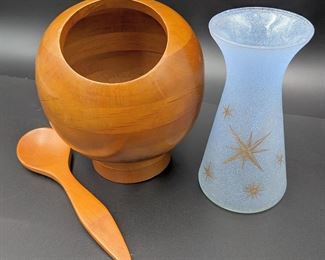 MCM Bartlett Collins Starburst Vase, Milbern Wood Snack Bowl