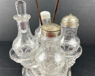 Vintage Tiffin Kings Crown Clear Thumbprint Pattern Cruet Set