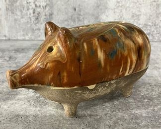  Antique Czech Marbled Stoneware Hole-Eyed Piggy Bank