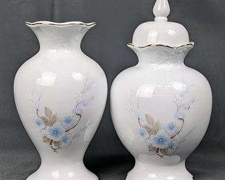 Porcelain Floral Ginger Jar and Matching Vase