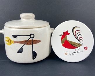 West Bend Stoneware Vintage Cookie Jar and Rooster Trivet