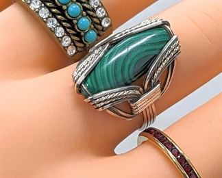 3 Fashion Rings Size 7.5, 8 - Heidi Daus, Malachite, Ruby Red