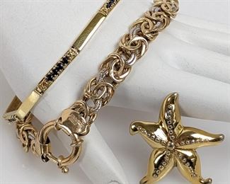 Gold Plated Sterling Silver Bracelets, Starfish Pendant