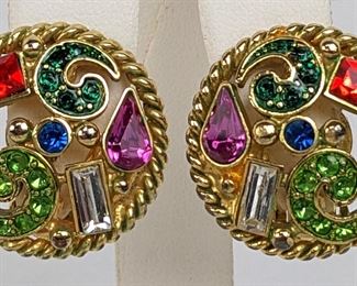 Original Miriam Haskell Multicolor Clip Earrings