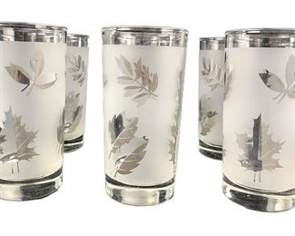 MCM Libbey Frosted Silver Leaf Water Glasses - Set of 6