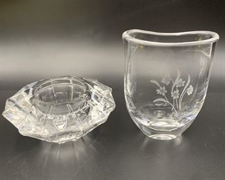 Orrefor's Vintage Etched Vase and Votive