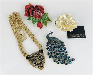 JOAN RIVERS Limited Edition
Gardenia Pendant and Bejeweled Leopard,
Peacock & Rose Pieces