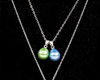 Two Delicate Sterling Necklaces - Lavender, Blue and Green Pendants
