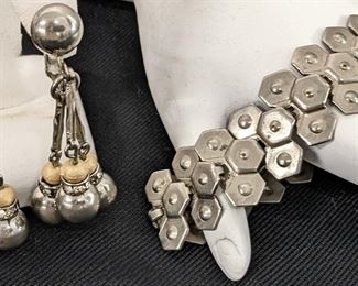 Vintage Foxtail Ball Earrings with Hex Link Bracelet