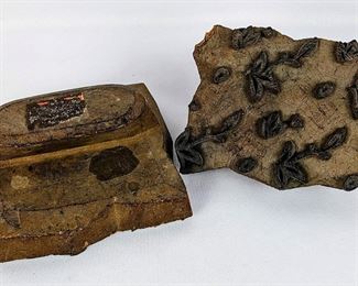 Vintage Hand Carved Wooden Textile Stamp Block, Floral Pattern, Set of Two