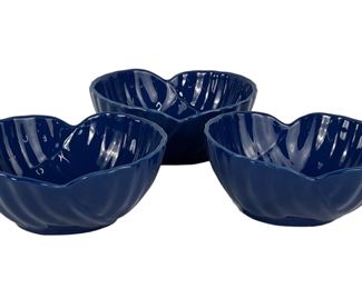 Three Cobalt Blue Ceramic Bowls