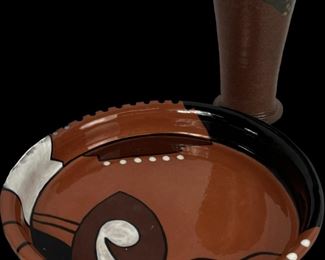 Lovely Glazed Pottery Dish & Vase in Earth Tones